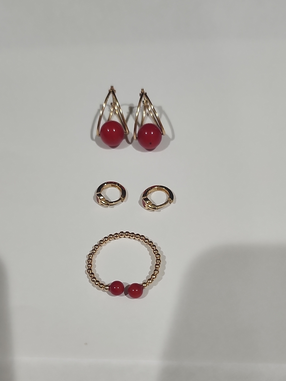 14kt Gold Coral Earrings + Hoops + Ring